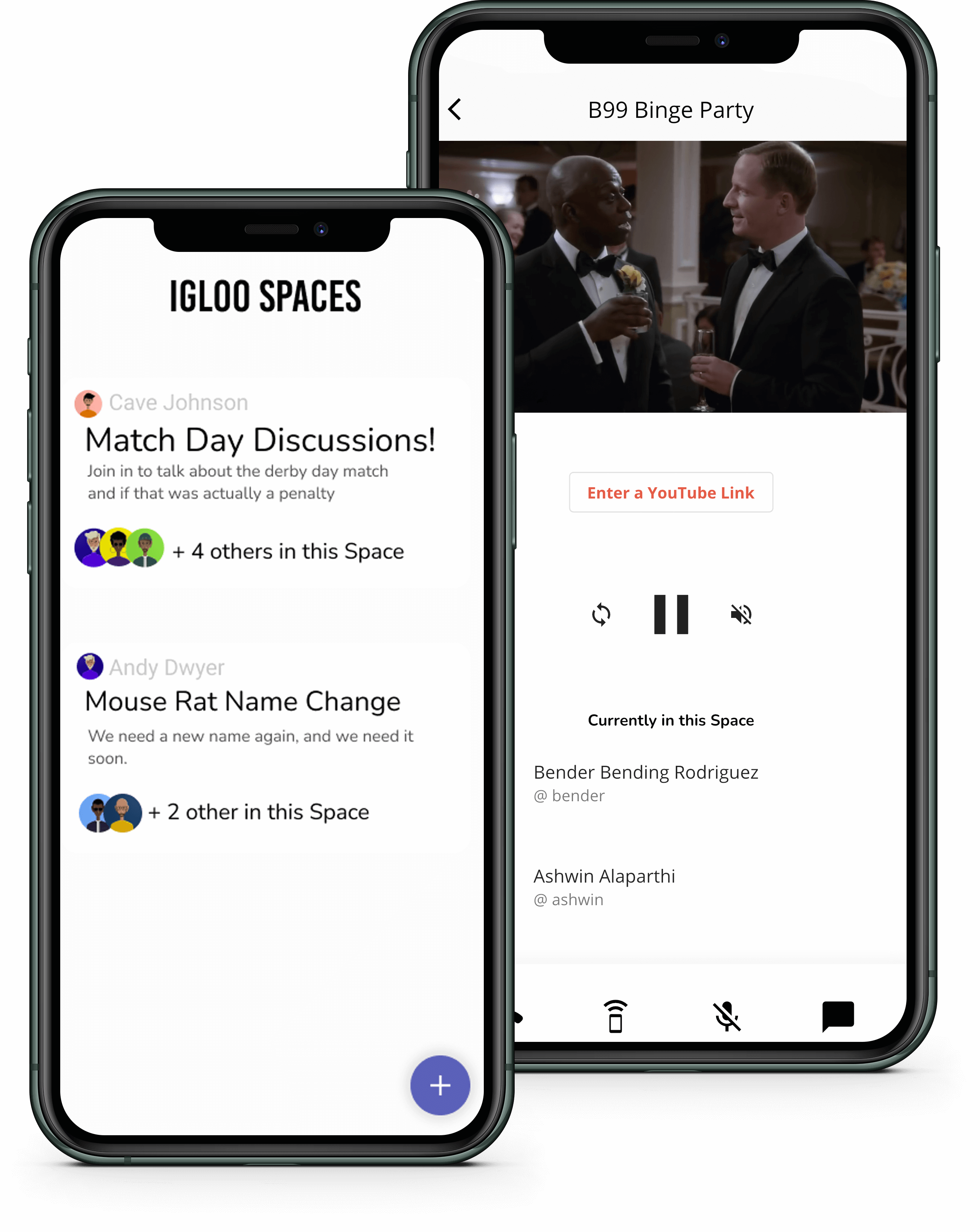 A mockup of the app showing Igloo Spaces